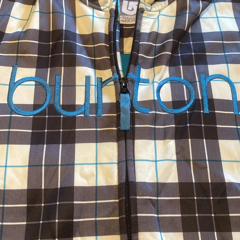Burton Black Dry Ride White Plaid Hooded Blue Fleece Lined Zip Up Jacket Size XS - Image 2