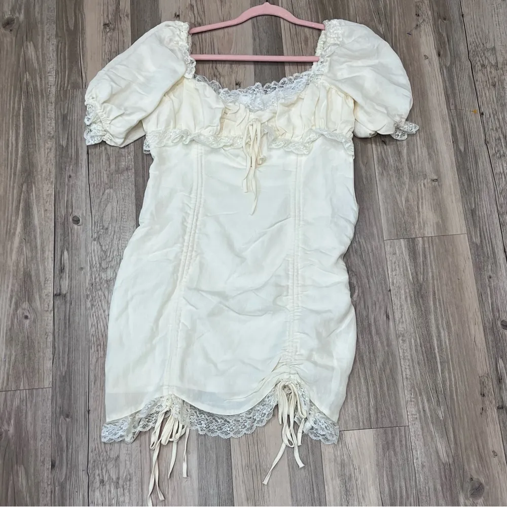 Mable Tobi boutique REGENCY CREAM PUFF SLEEVE RUCHED BODYCON MINI DRESS medium - Image 6