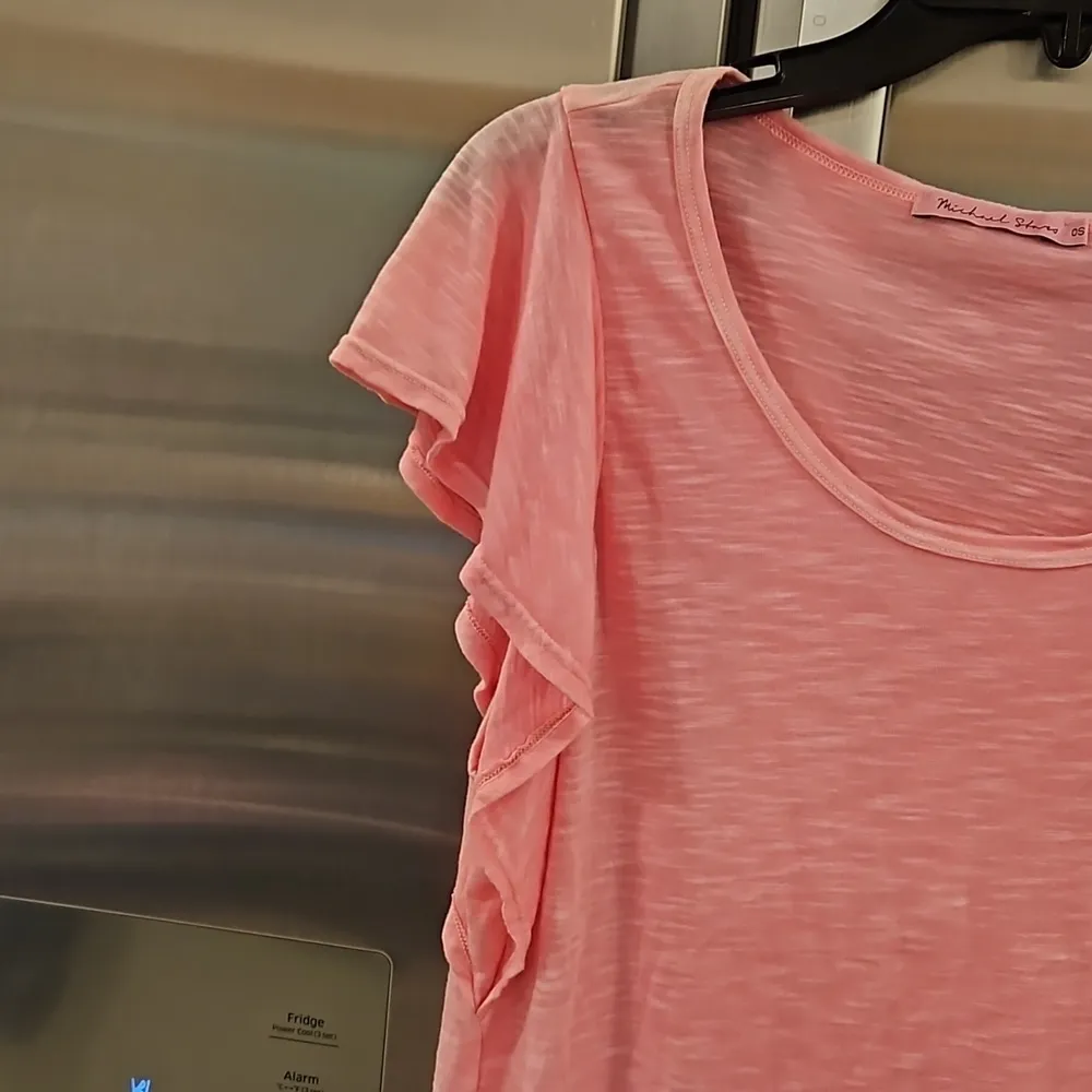 đź’•MICHAEL STARSđź’• Slub Knit Jersey Flutter Tulip Sleeve Tee ~ Pink One Size NWOT - Image 5