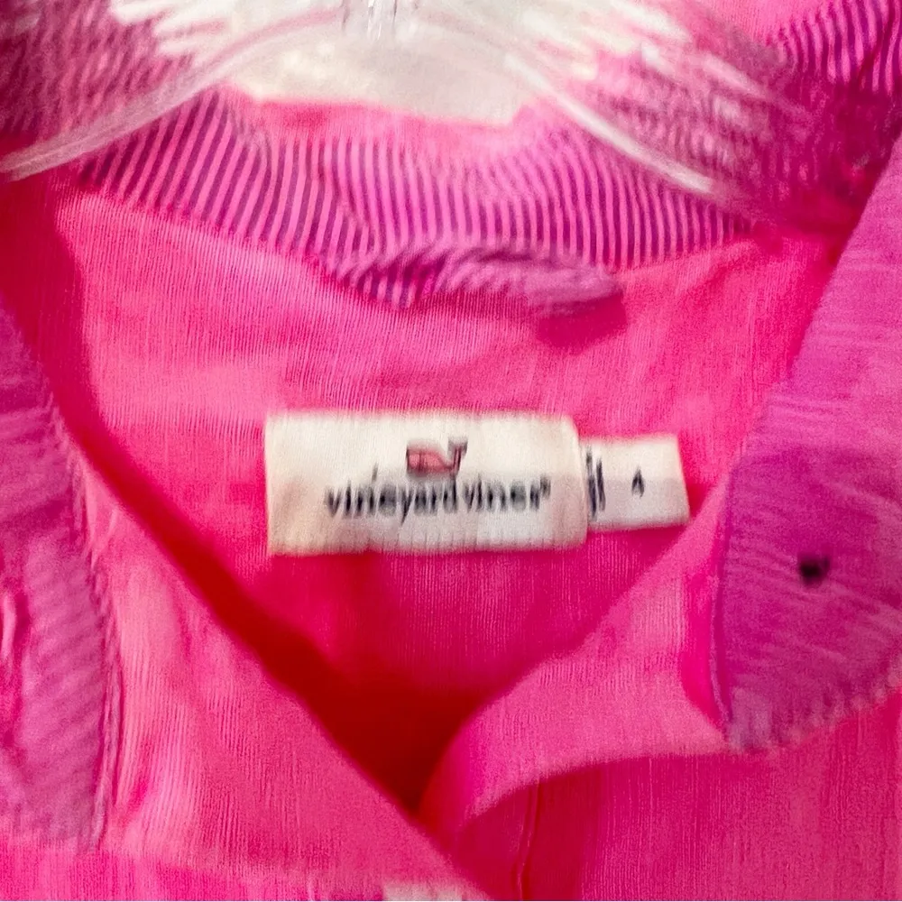 Vineyard Vines Hot Pink Linen Collared Sleeveless Dress Shirtdress Size 4 - Image 3