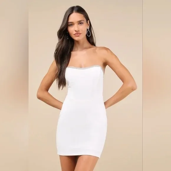 Lulus Sparkly Finesse White Rhinestone Strapless Bustier Mini Dress Size S - Image 6