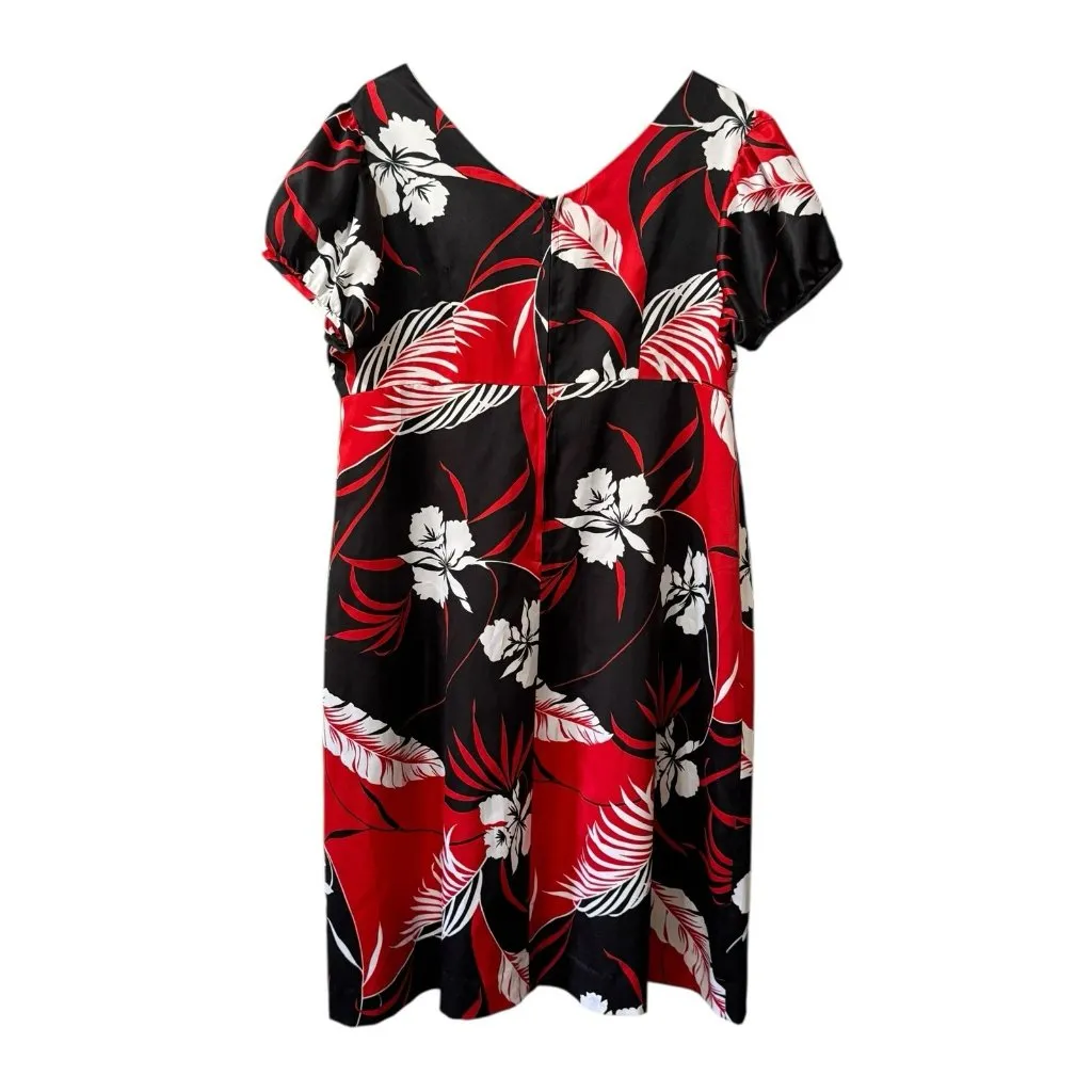 Hukilau Fashions Dress Sz 20 Red Floral Hawaiian Tropical Beach Red‎ Black VTG - Image 2