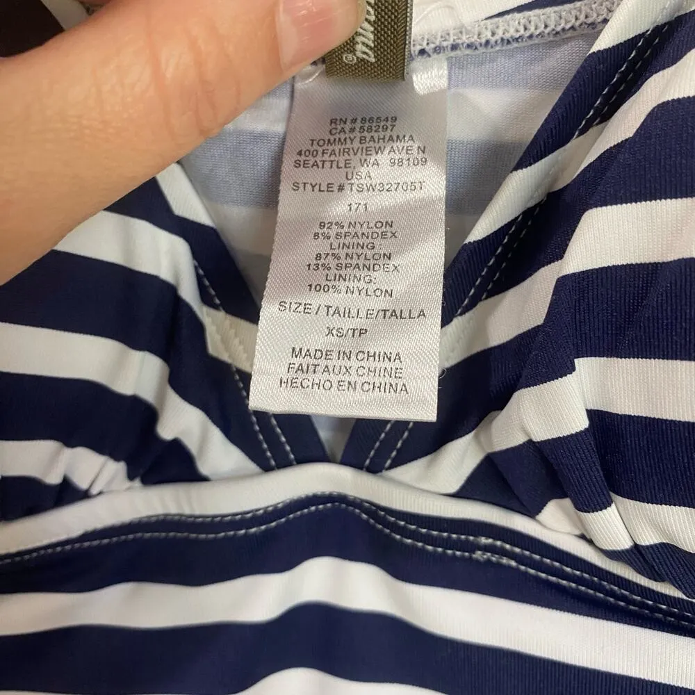 Tommy Bahama Striped V Neck Tankini Swim Top Ruched Bodice Size XS - Image 6