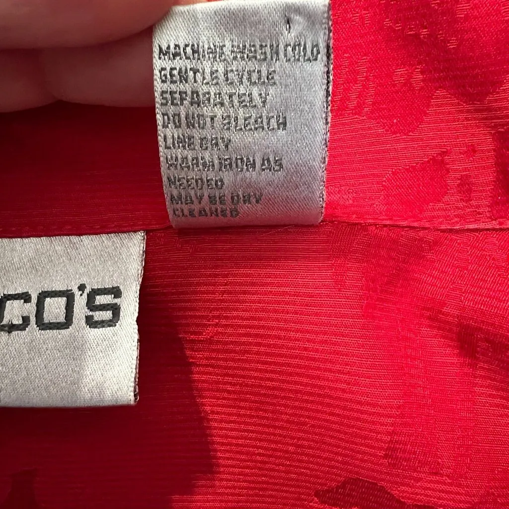 Chicos 1 Silk Blend Jacket Womens Medium Red Satin Pattern‎ Full Zip Lightweight - Image 12