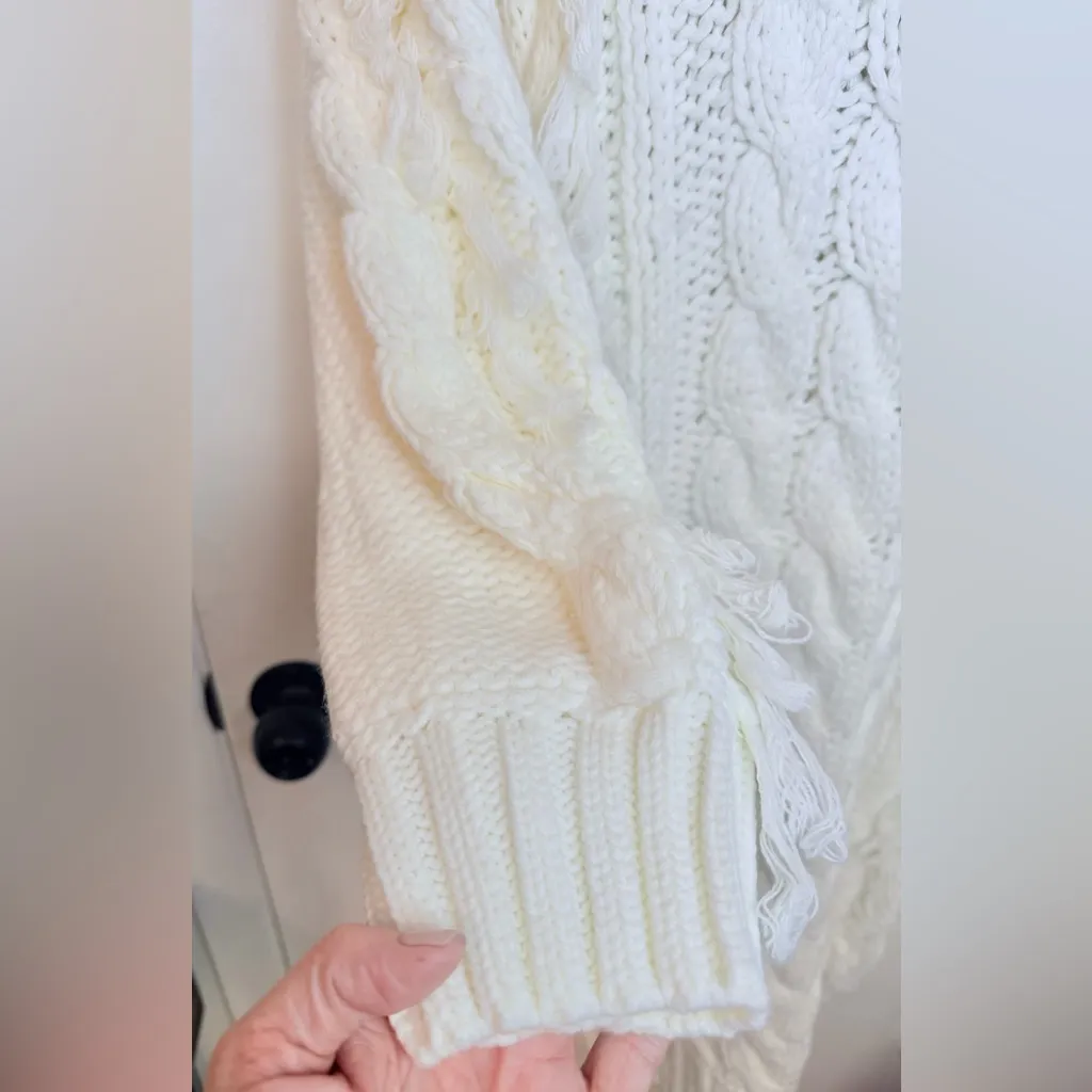 Farm Rio NWT White Midi Sweater Dress Off White Size M Chunky Cable Knit Fringe - Image 5