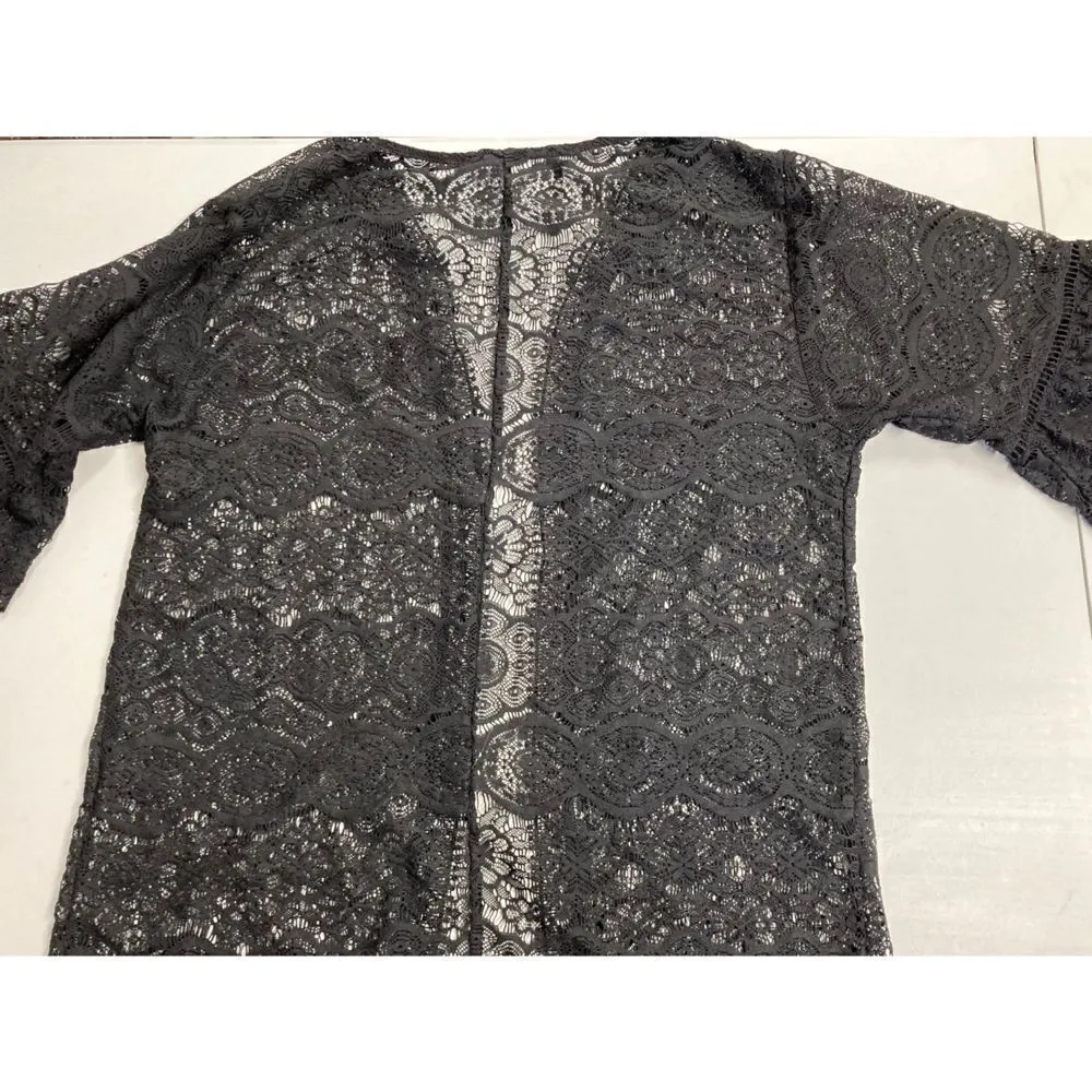 Black Lace Kaftan/Vest, Ruffle Sleeves, Sheer Size L - Image 5