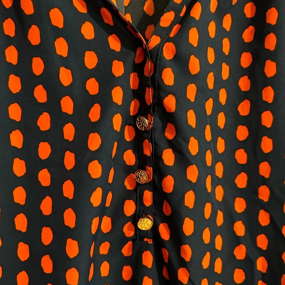 Mud Pie  Long Sleeve Dot Blouse Blue Orange Size M - Image 3