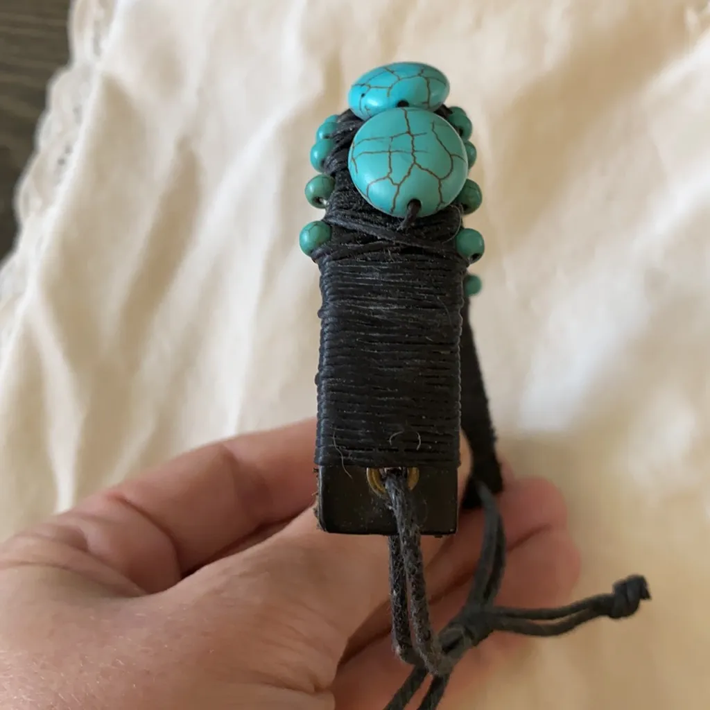 Turquoise Leather Adjustable Bracelet Blue - Image 4