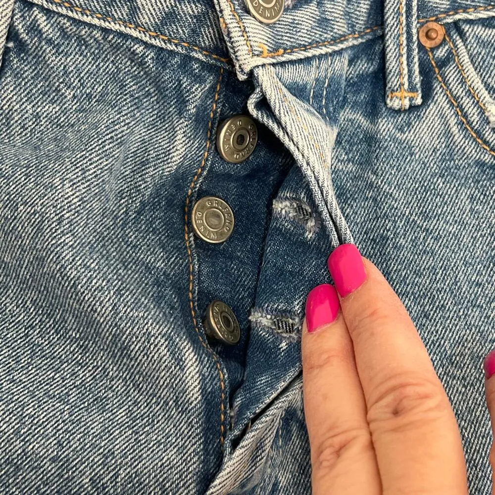 GRLFRND Jourdan Button Fly Cut Off Denim Shorts Blue Distressed Size 25 Y2K NWT - Image 6