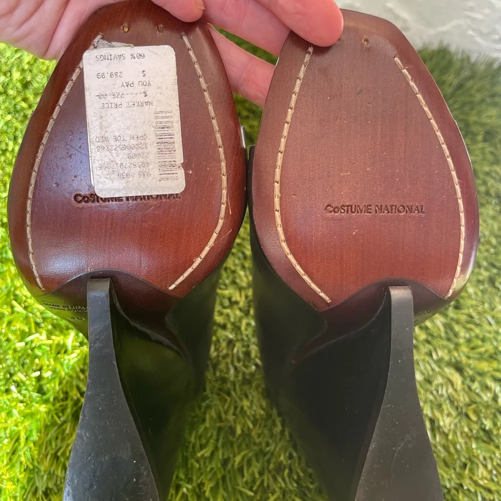 Costume National Italian black leather open toe wedge Size EU 38 retail $725 - Image 11