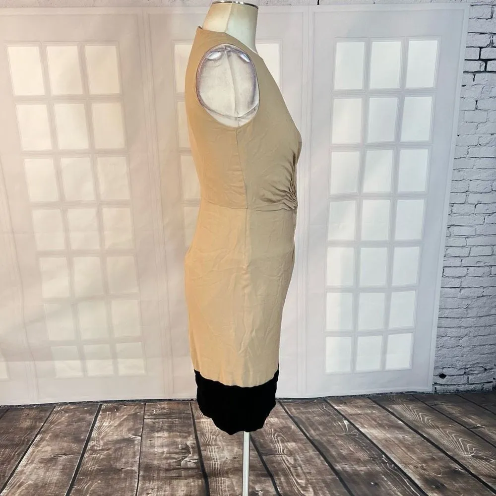 Diane Von Furstenberg Kayley Silk Cinched Accent Tan Black Sheath Dress Sz 0 - Image 5