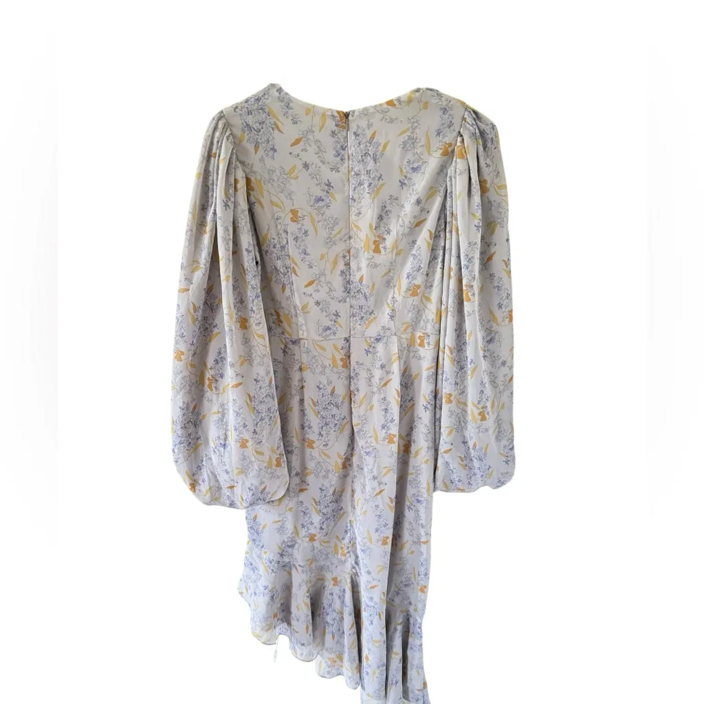 O.P.T Floral Ruched Chiffon Midi Dress Blue Size M - Image 4