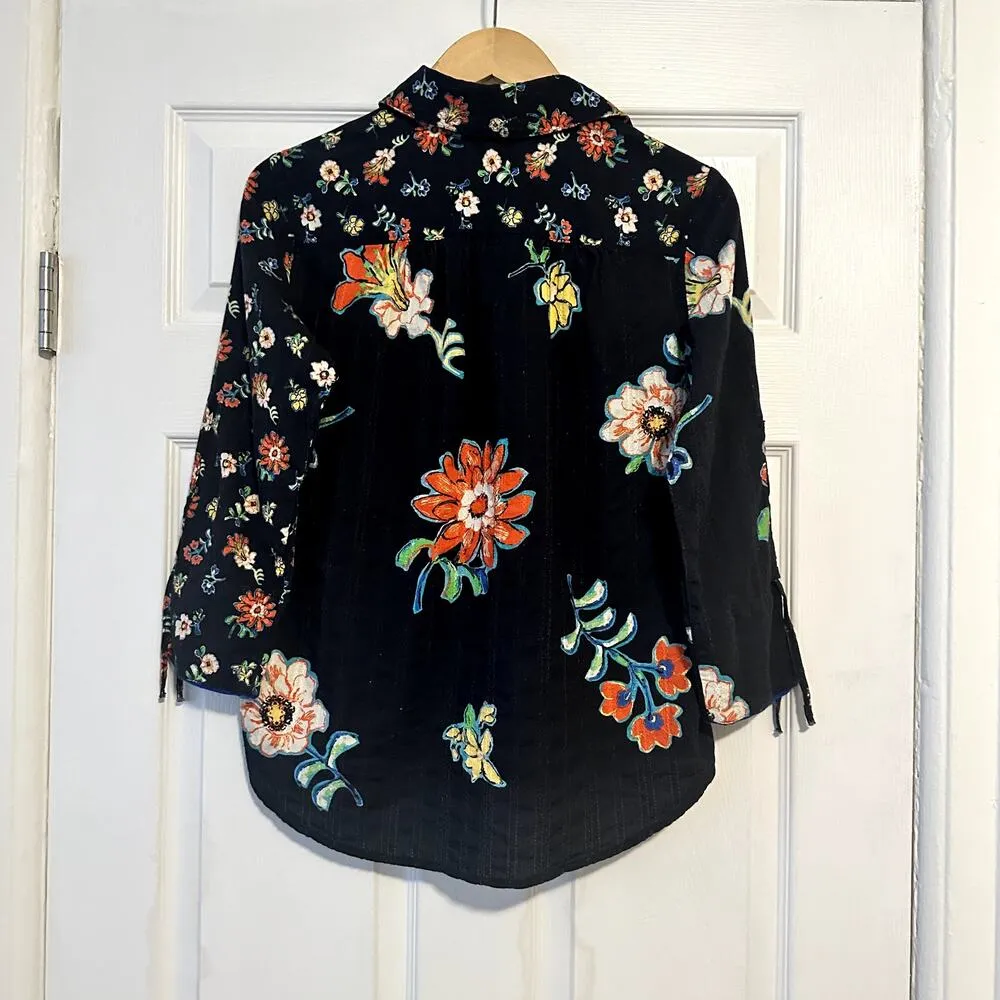 Tru Luxe Jeans Floral Boho Button Down Blouse Sz S Blue - Image 5