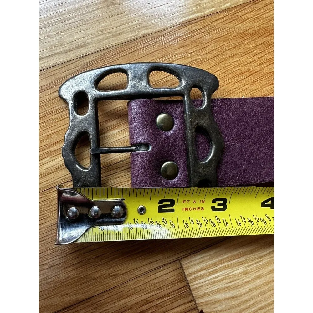 Vtg Womens Belt sz 34 Burgendy Glove Red Cowhide Wide Brass Buckle Cowgirl Rodeo - Image 8