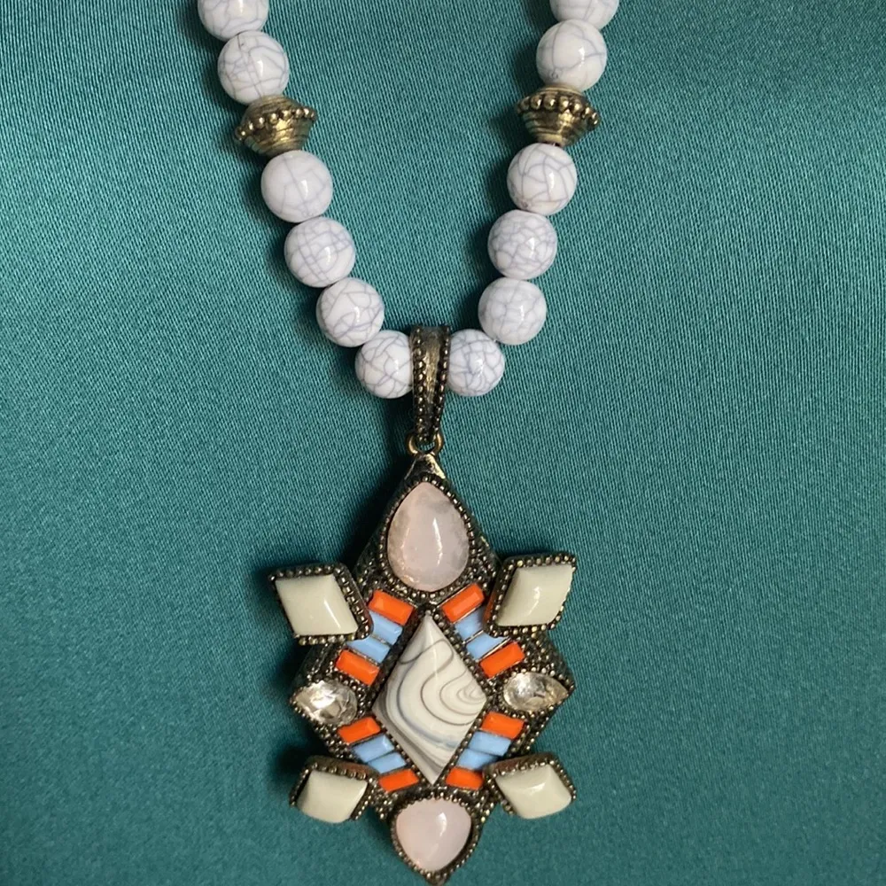 Sugarfix Fashion Long Bead Statement Pendant Geometric Boho Necklace - Image 2