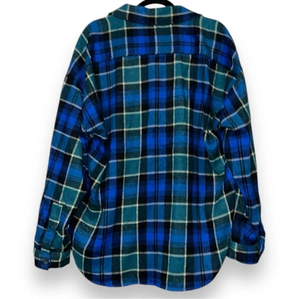 ZARA women’s size medium plaid oversized shacket button up hi low blue green - Image 3