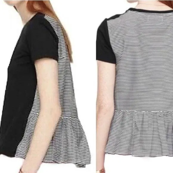 Kate Spade Broome Street Short Sleeve Peplum Ruffle Hem Blouse Top Small Black - Image 2