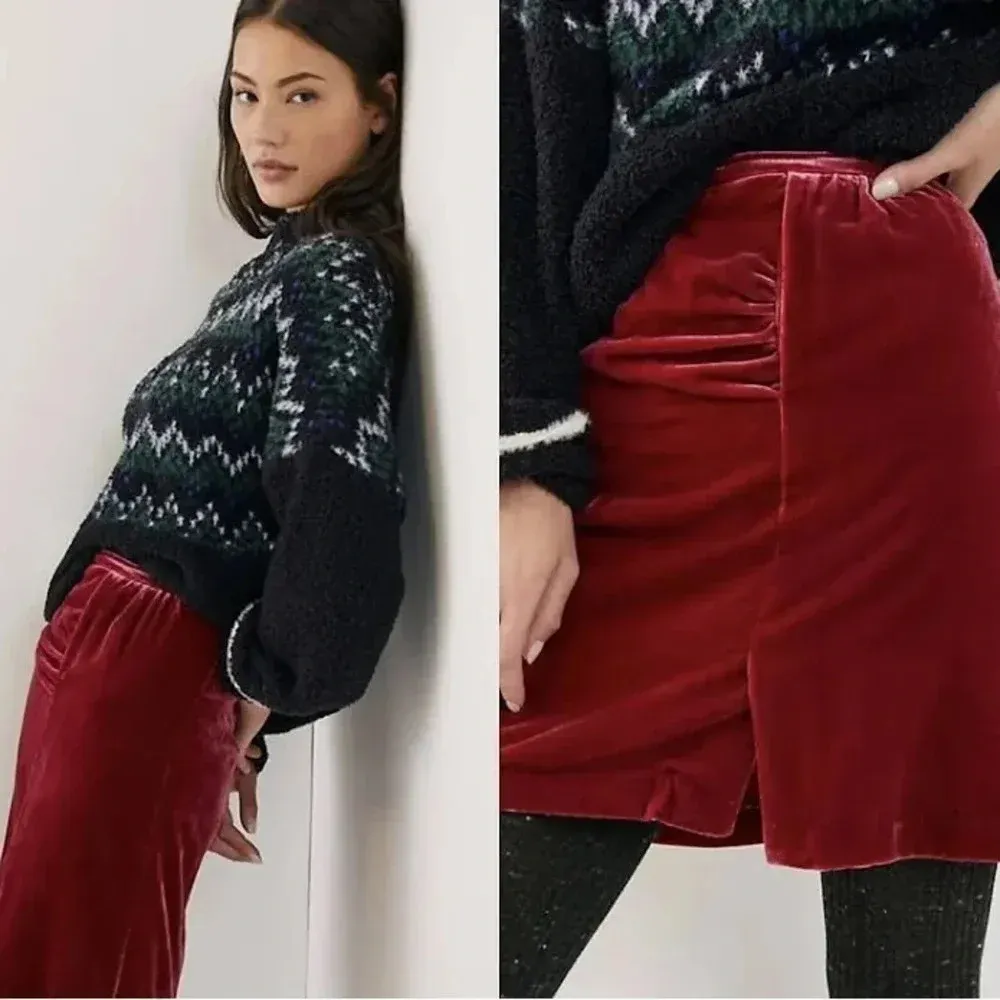 Anthropologie Montie Connie Velvet Mini Skirt Raspberry Plus Size 16 NWT - Image 2