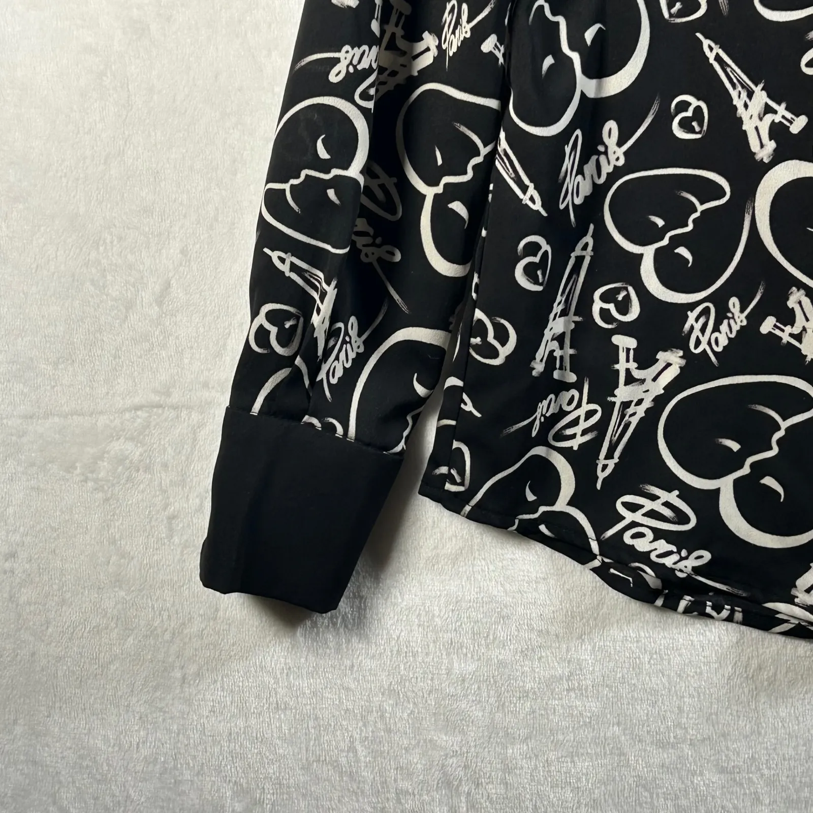 Catherine Malandrino Paris Eiffel Tower Hearts Print Button Up Shirt Top XS - Image 7