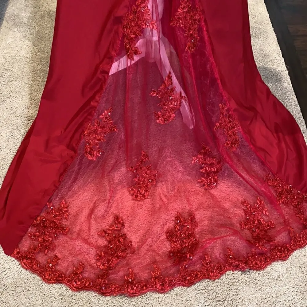 Women’s Deep Red Full Length Prom Party Formal Dress with Small Train Size 4 NWT Red - Image 5