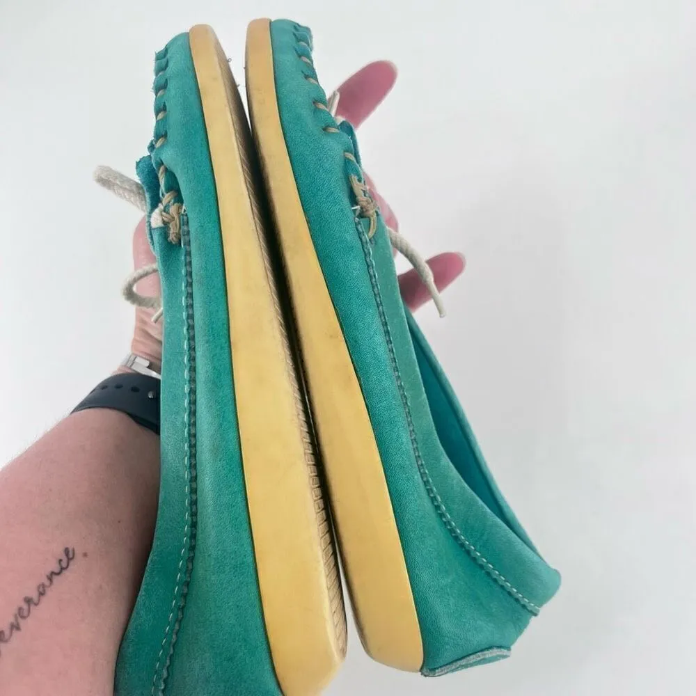 Vintage Sioux Mox Women's Suede Leather‎ Tri Stitch Moccasins Turquoise Size 6 Blue - Image 8