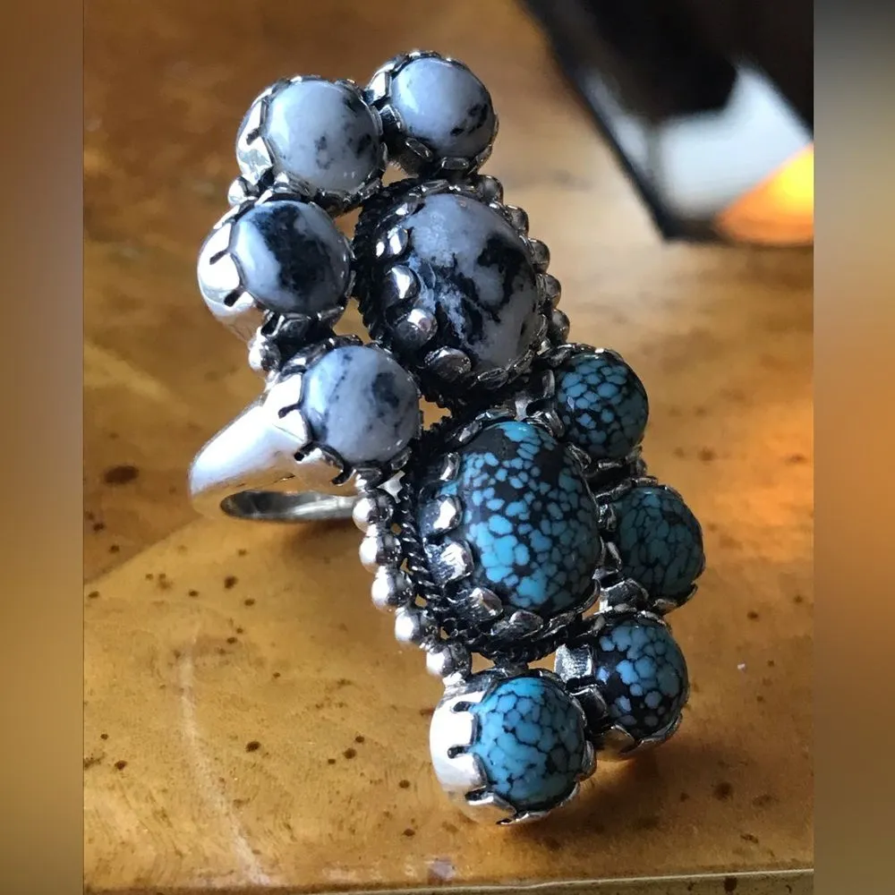 White Buffalo Turquoise Blue Turquoise Sterling Silver Statement Ring Size 7 - Image 8