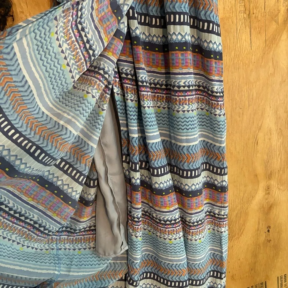 Presley Skye Cap Sleeve Print 100% Silk Crêpe de Chine Maxi Dress Sz M Blue Size M - Image 5