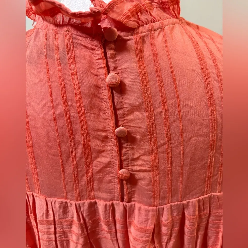 Anthropologie Sunday in Brooklyn bright beacon tiered midi dress coral M a-line - Image 4