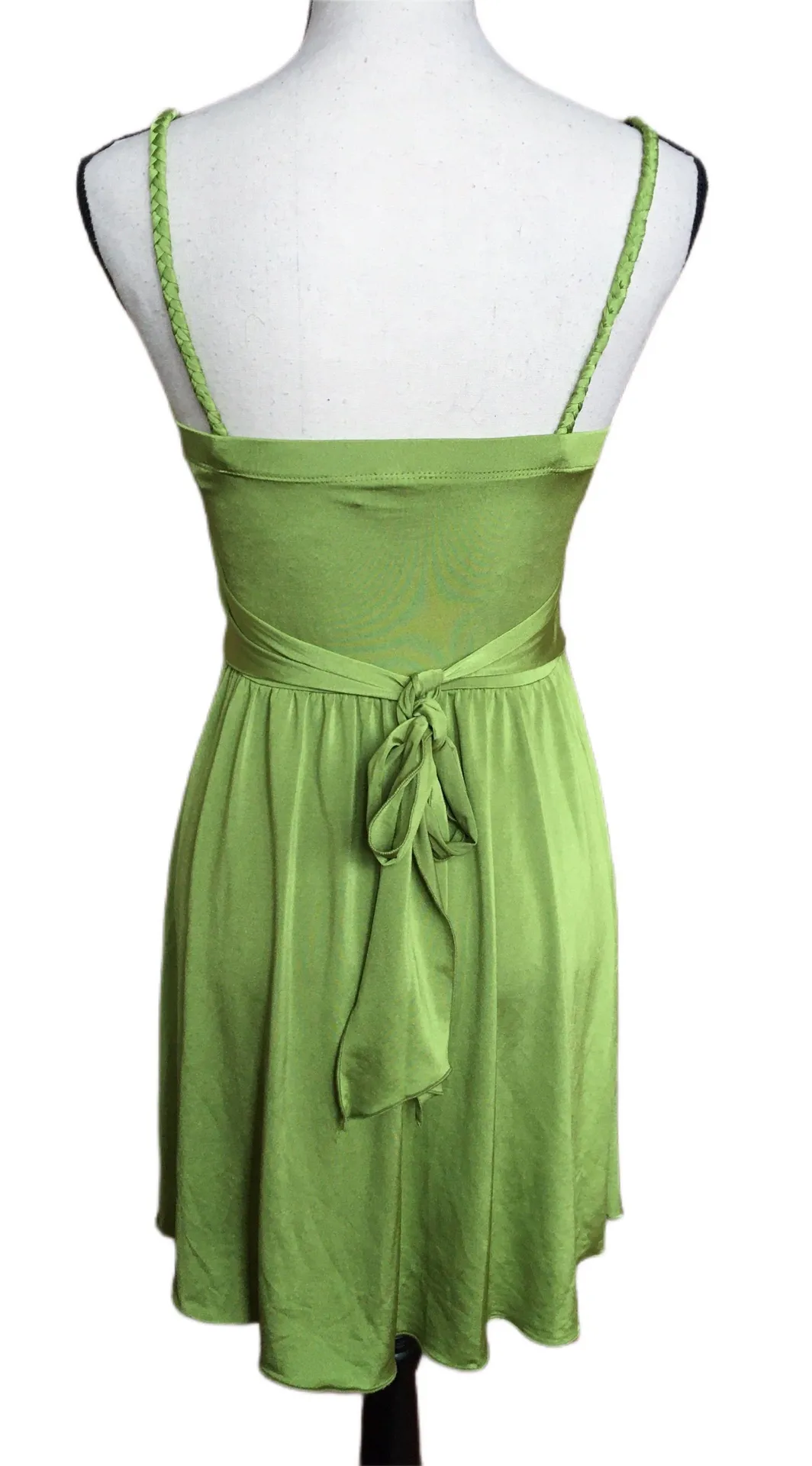 2000s Y2K Stretch Chartreuse Green Bright Spaghetti Strap Dress S - Image 2