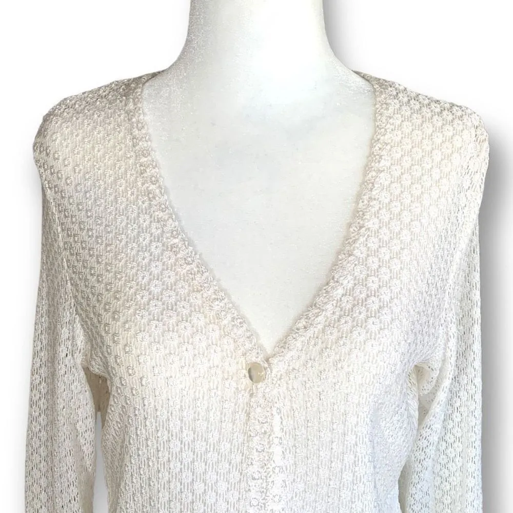 Vintage My Michelle Cardigan Sweater Cropped Knit White Open Weave Lightweight - Image 4