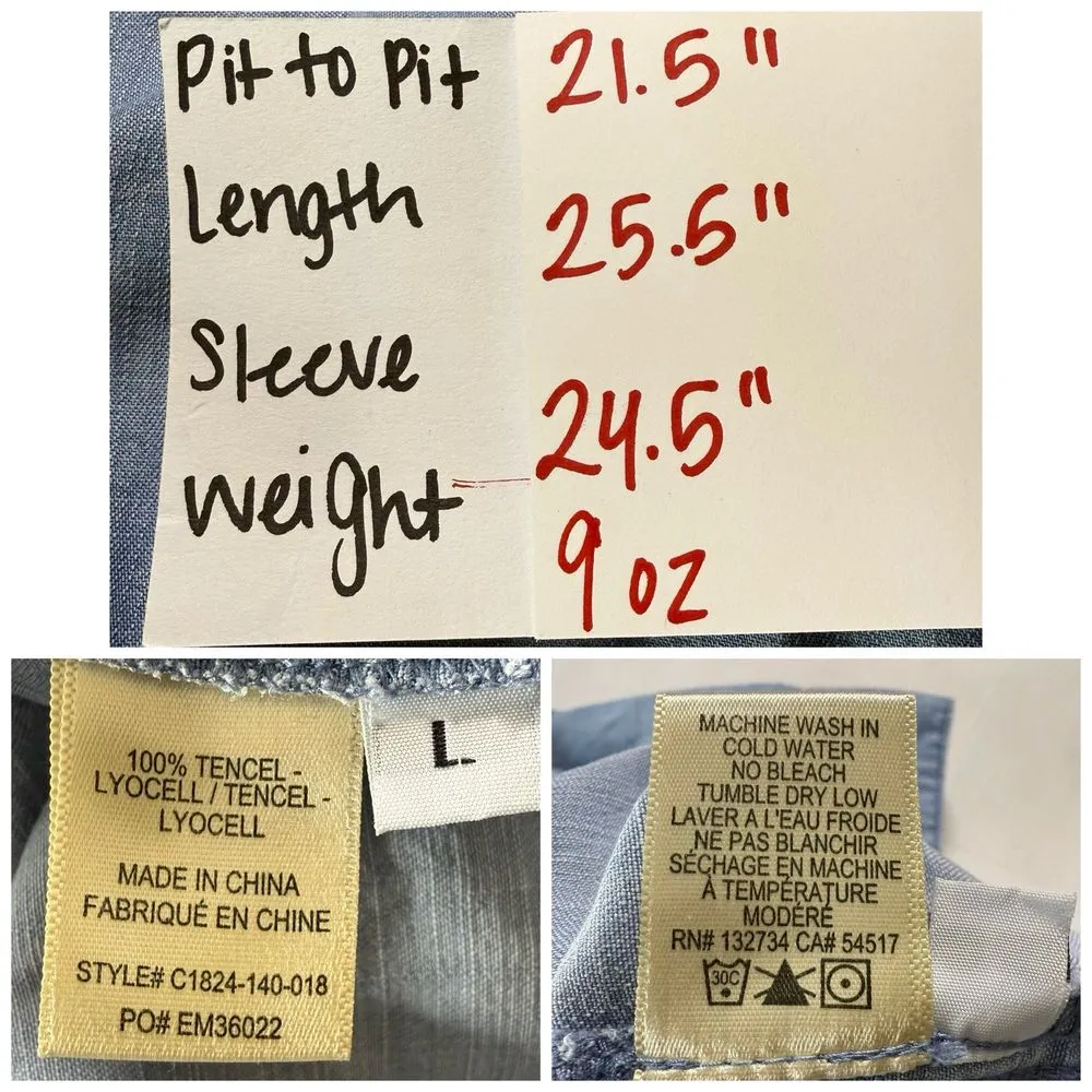 Cloth & Stone Top‎ L Anthropologie Denim Chambray Polka Dot Button Up Shirt - Image 8