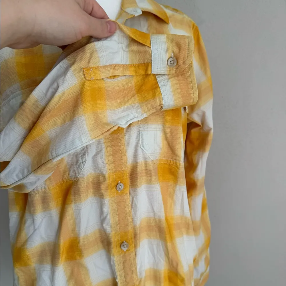 Eddie Bauer Yellow White Checkered Classic Fit Button Down Women’s L Gorpcore - Image 2