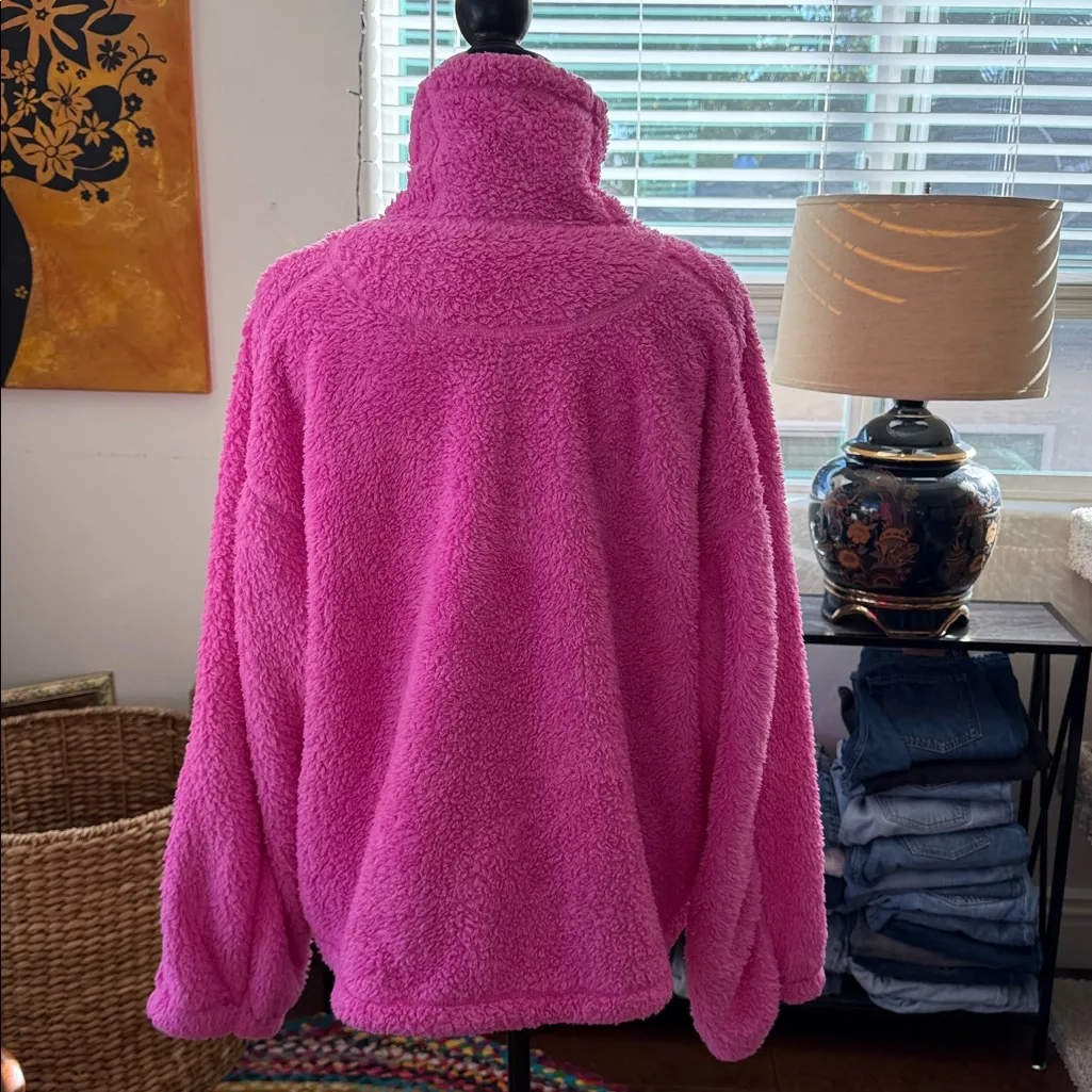 Free People Movement Big Sky Hot Pink Funnel Neck Popover Fleece Jacket Size M - Image 2