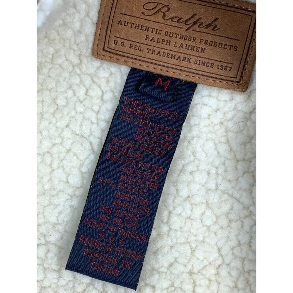 Ralph Lauren Medium Sleeveless Fleece Vest Womens Zip Up Hooded Tan Faux Fur - Image 5