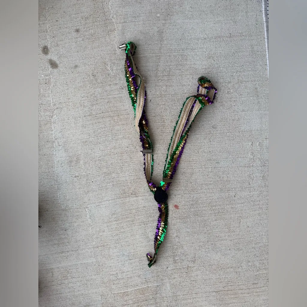 Mardi Gras Sequin Suspenders Purple - Image 2