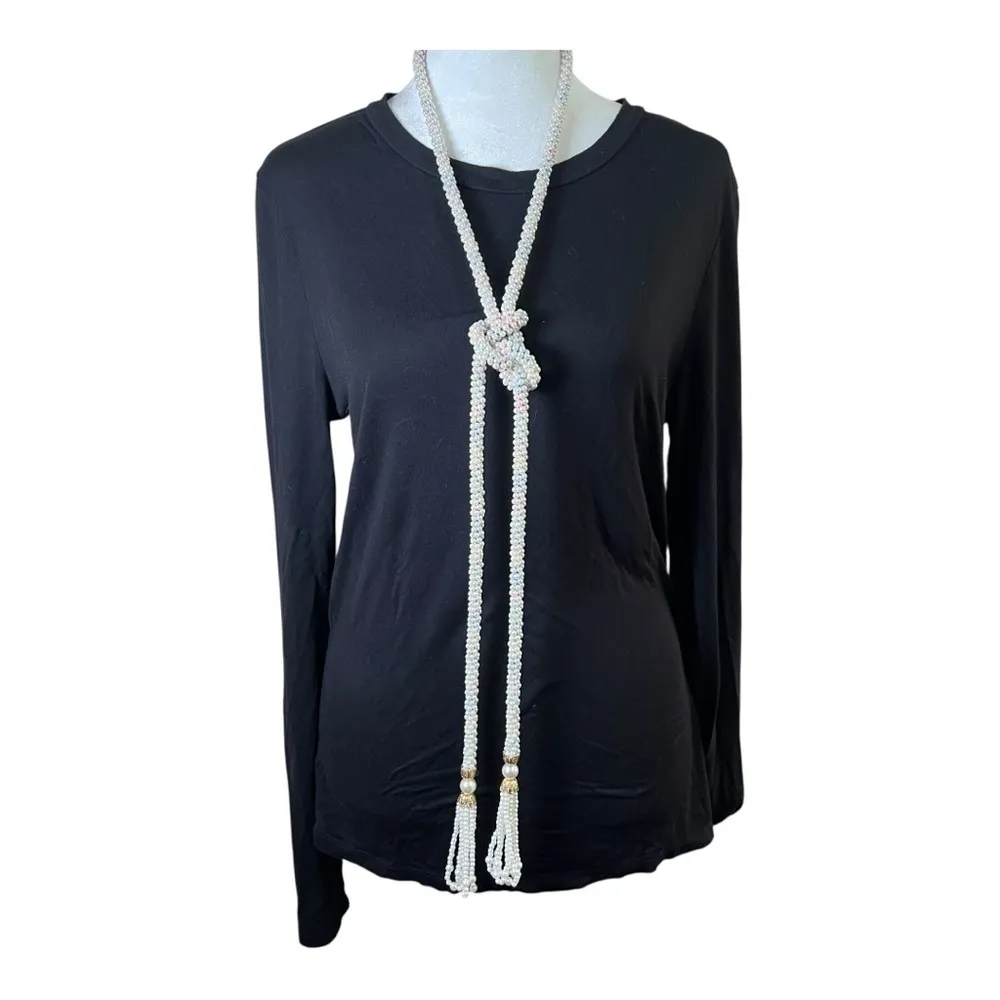 VTG Faux Pearl Beaded White Gold Rainbow Thread Tassel Strand Belt Sash Elegant - Image 4