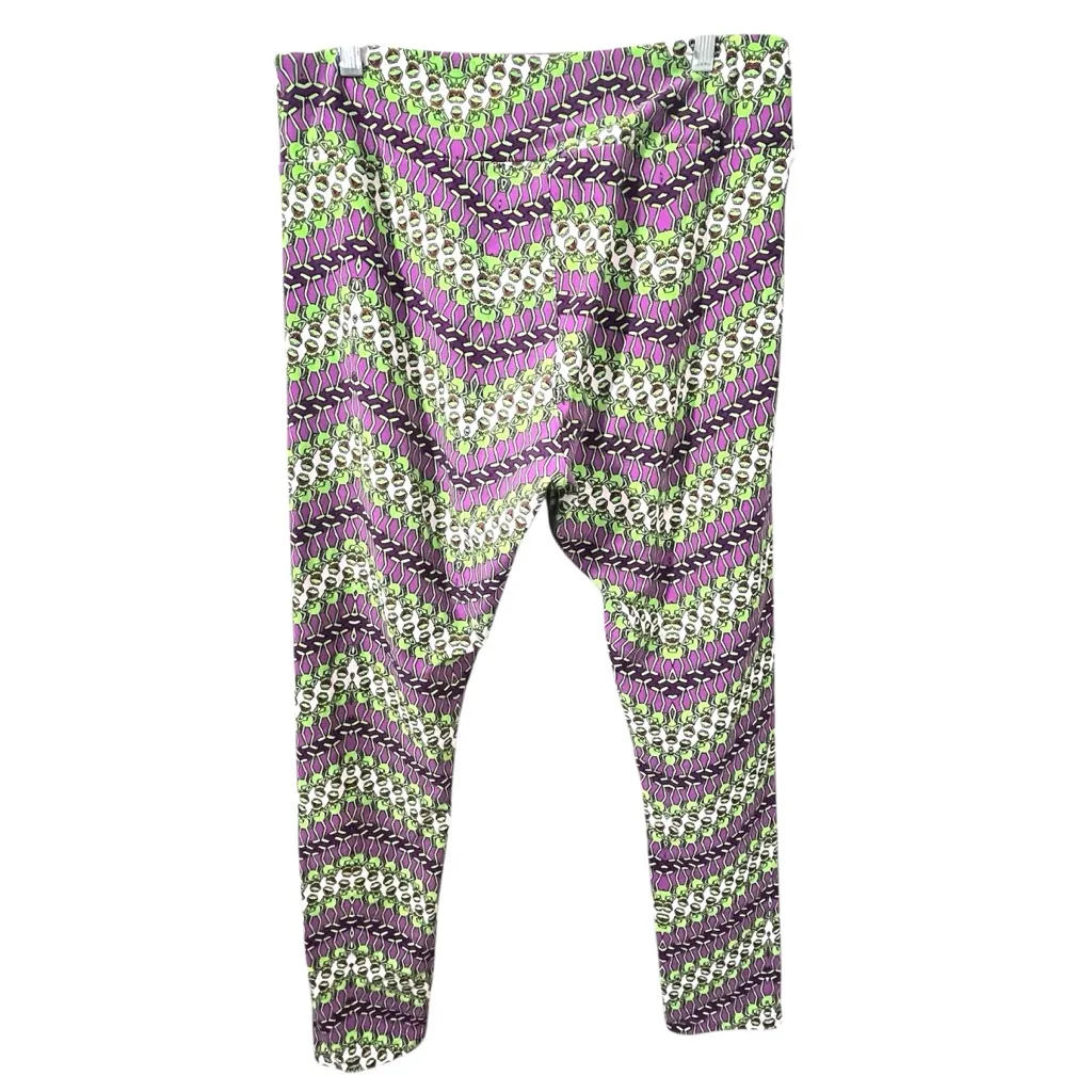 LuLaRoe Kermit the Frog Chevron print pink/green leggings one size - Image 3