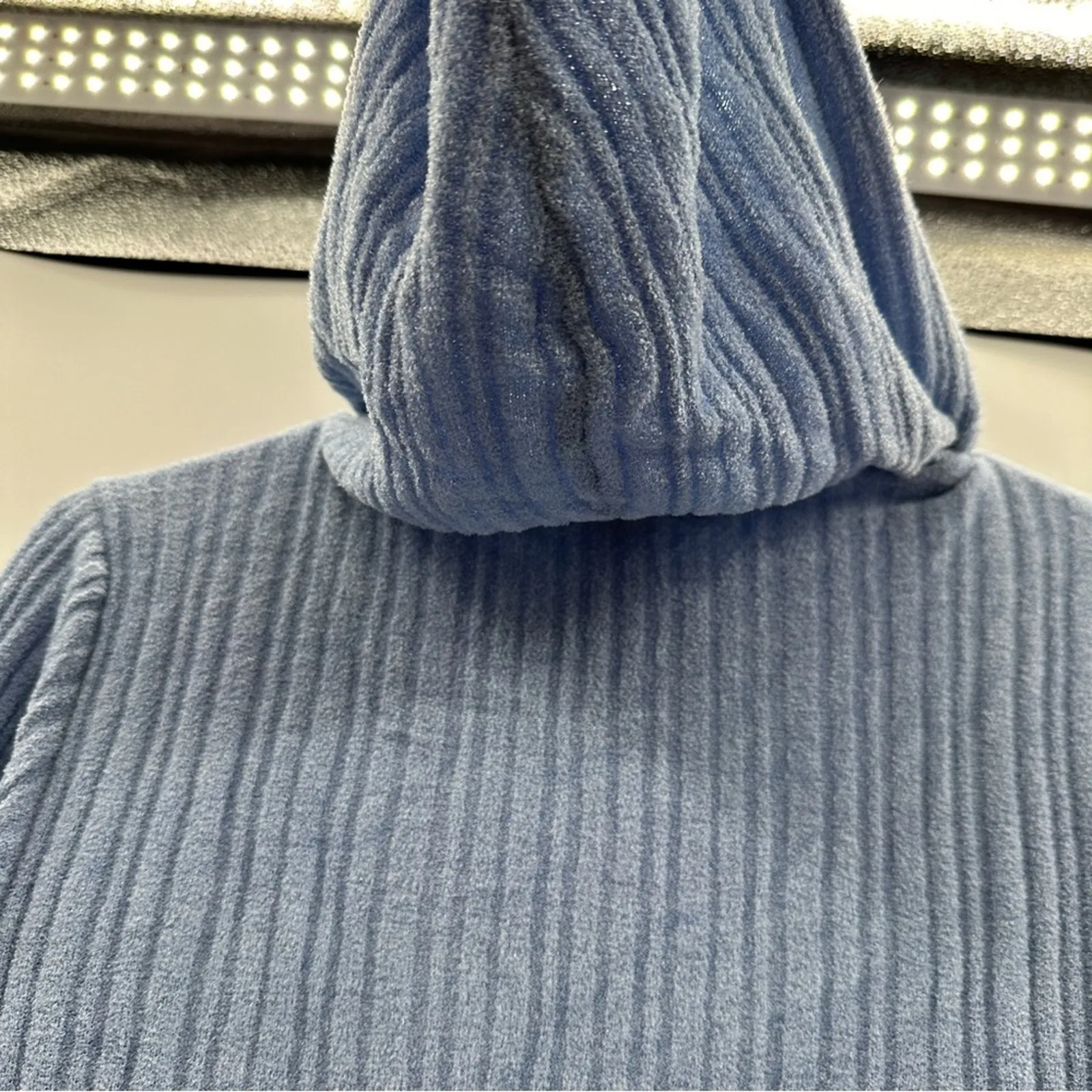 Barefoot Dreams Blue Ribbed Long Sleeve Hooded Open Front Cardigan Sz S - Image 6