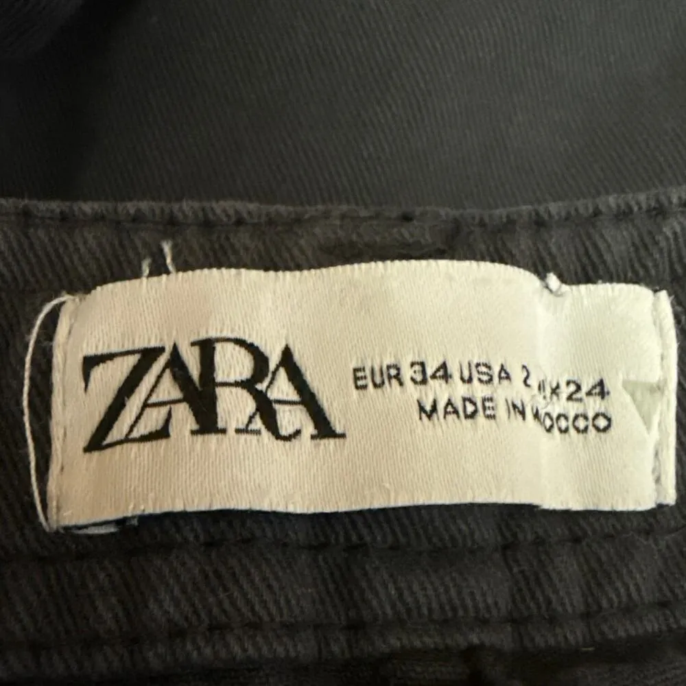 Zara Women's Gray Straight Wide Leg High Rise Cargo Trousers Denim Jeans Pants 2 - Image 4