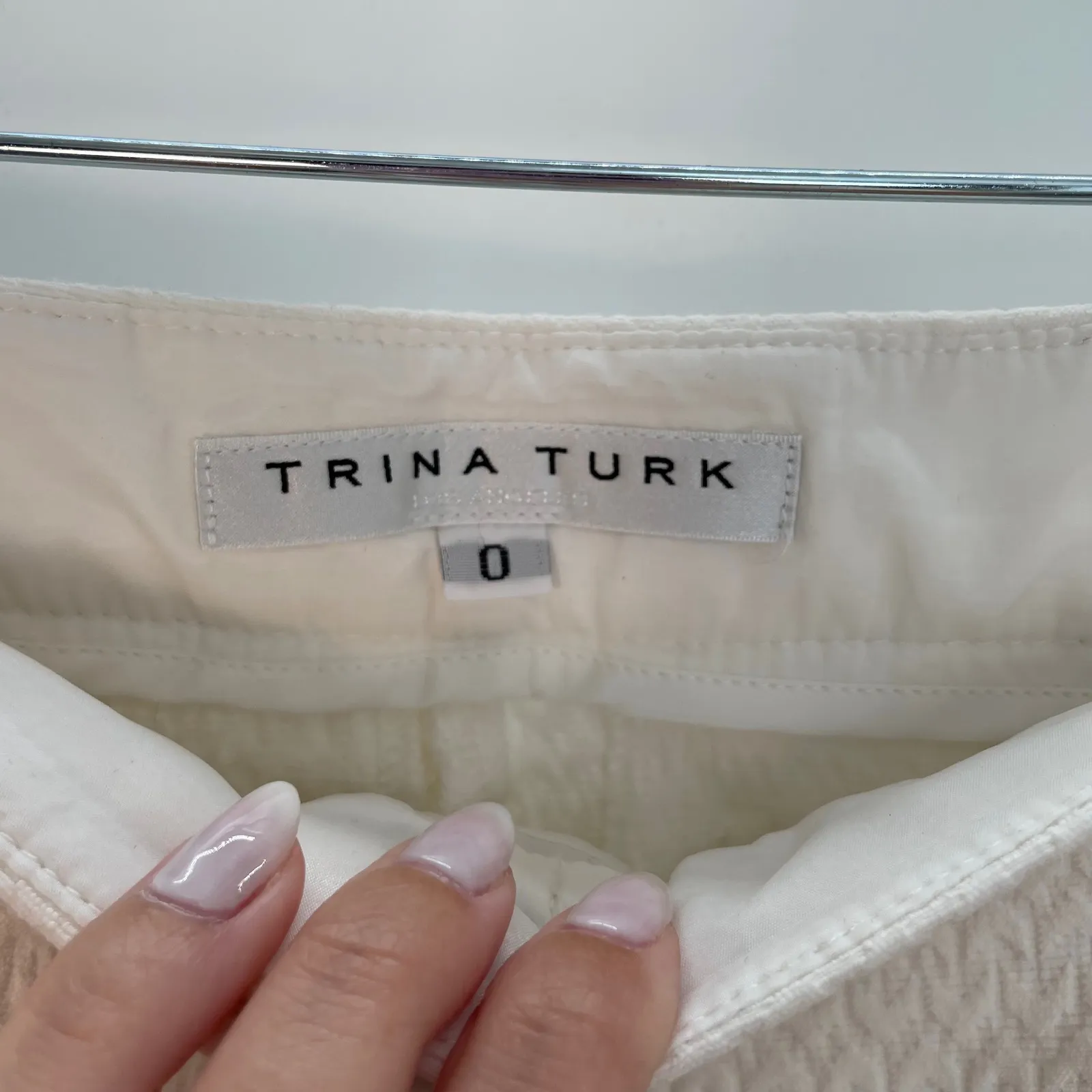 Trina Turk Women's White Textured Cotton Blend Slim Ankle Pants Size‎ 0 - Image 8