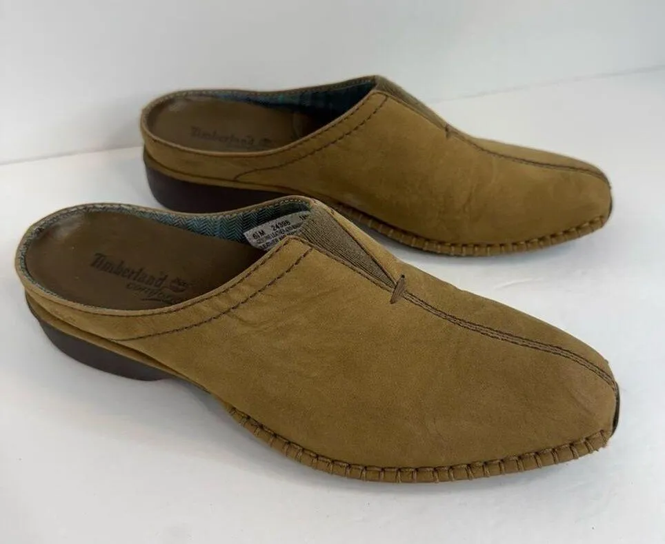 Timberland Comforia Suede Leather Mules Clogs Women's Size 6.5 tan - Image 3