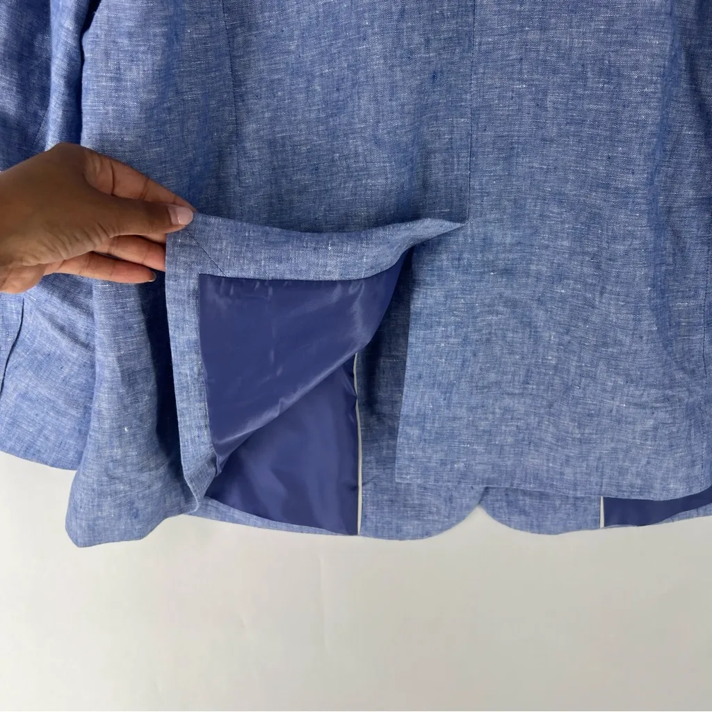 Talbots Plus Size 20W Blue Linen 1 Button Blazer Lightweight Breathable Preppy‎ - Image 11
