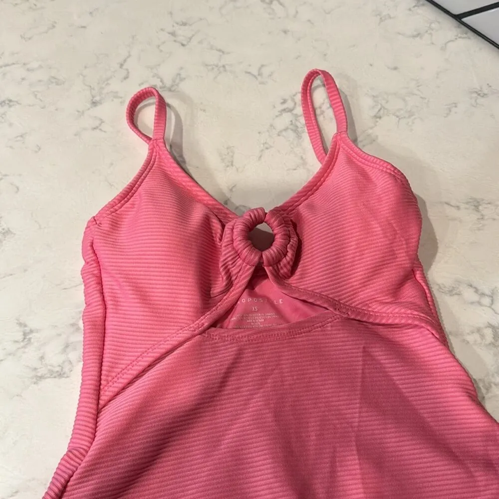 Ribbed O-Ring Monokini swimsuit vacation pink sexy feminine stunner size XS - Image 3