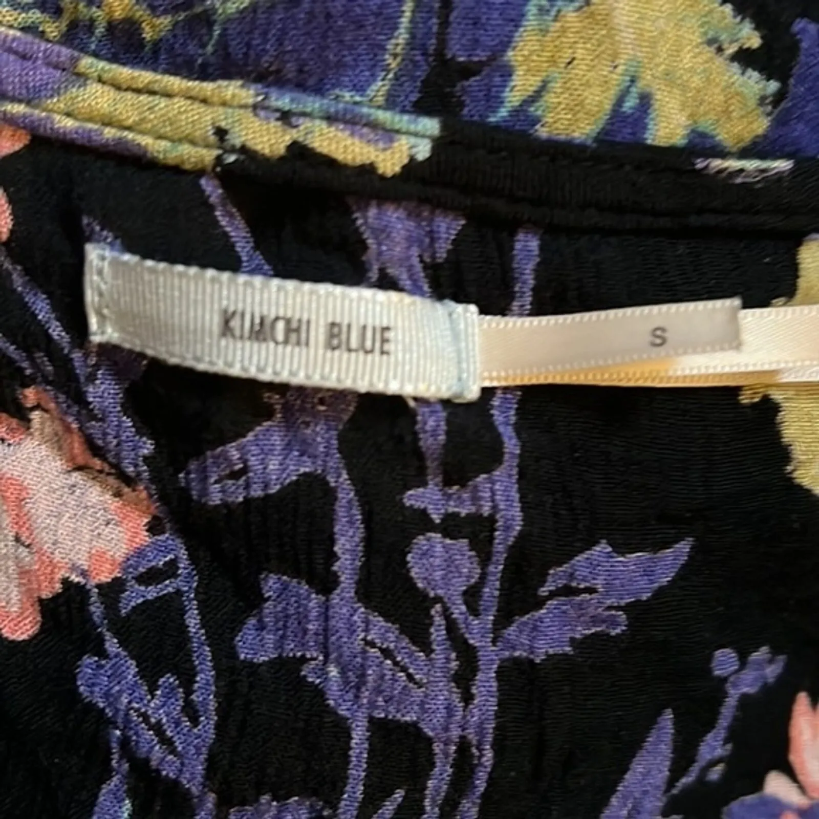 Kimchi Blue Dress‎ Women Small Black Blue Multi Dark Floral Wrap Dress Ruffle - Image 4