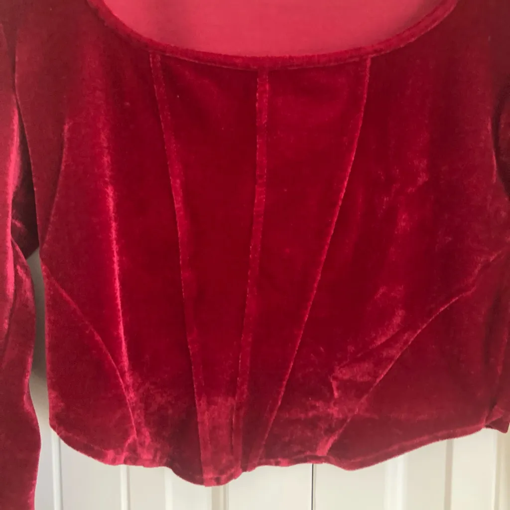 Elodie RED VELVET Corset Style Top SIZE S Womens Scoop Neck Whimsygoth Crop - Image 3