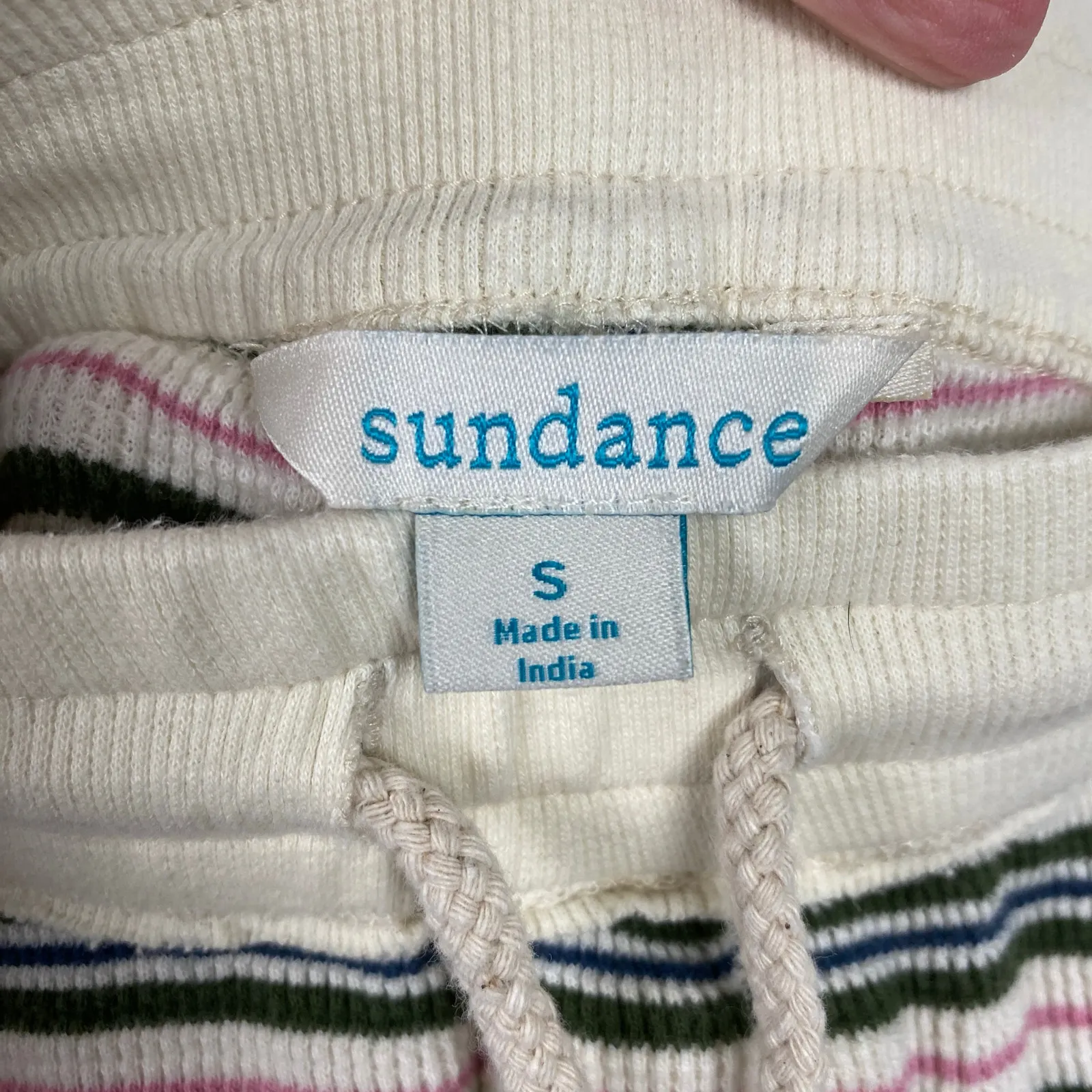 Sundance Cream Green&Pink Stripe Dina Waffle Knit Sleep Pants Sz.S - Image 6