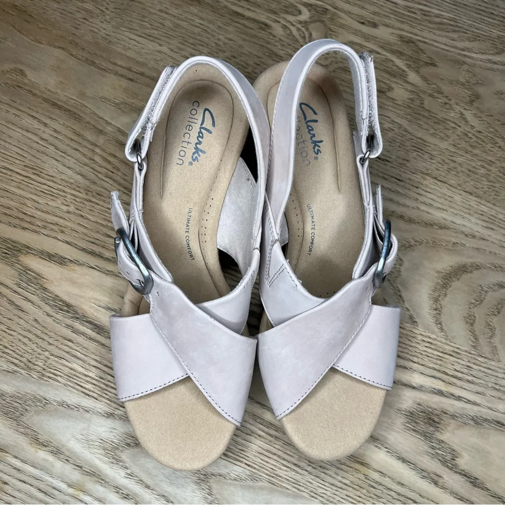 Clarks Giselle Dove Womens Cork Buckle Sand Nubuck Slingback Sandals Size 8.5 - Image 4