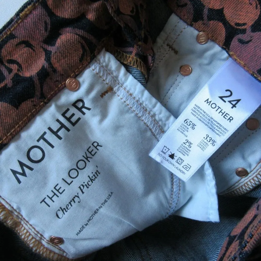 NWT Mother The Looker in Cherry Pickin Print Stretch Skinny Jeans 24 $230 - Image 5