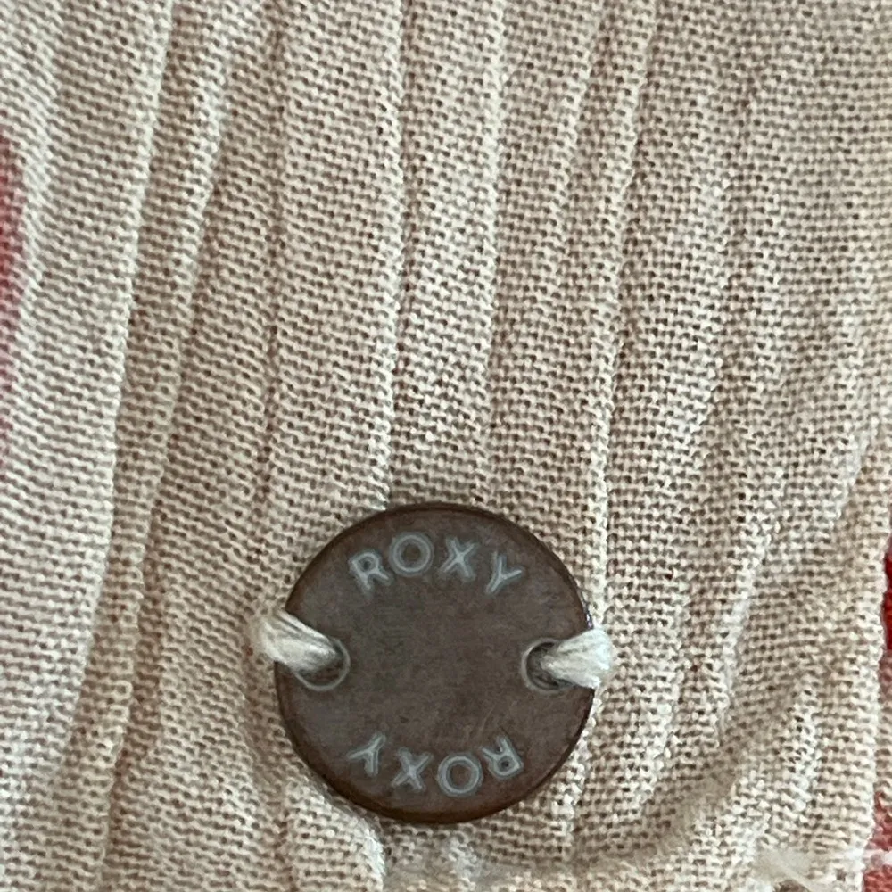 Roxy Floral Bell Sleeve Mini Dress M Boho Cream Red Open Back Beach Cover Up - Image 3