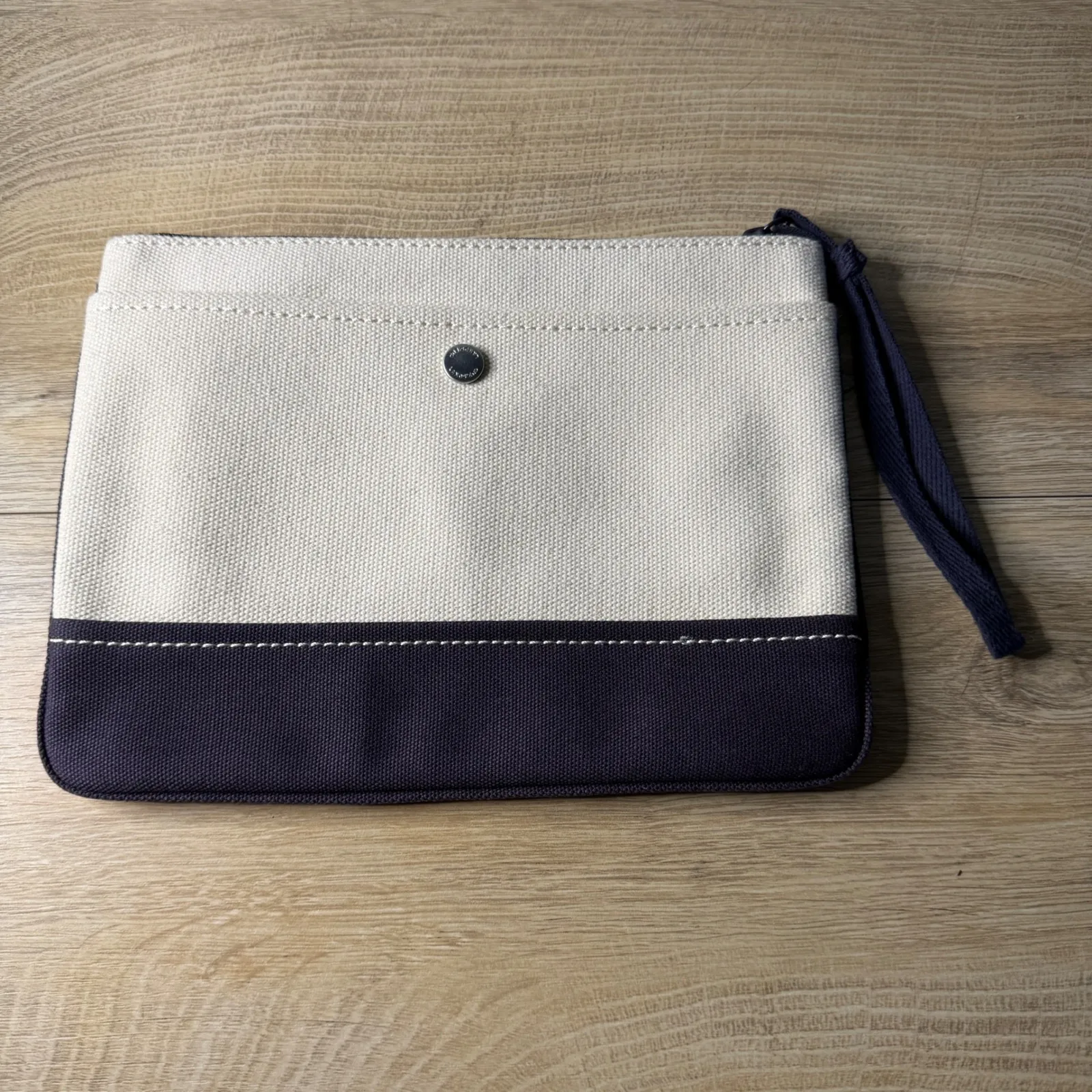 Lands End Navy Blue Cream Canvas Wristlet Pouch Nautical Prep Coastal Clutch Bag - Image 2